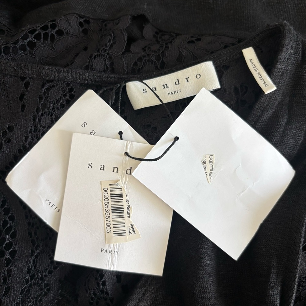 Sandro Paris Tango Lace Back Tank Top Noir Black Linen Blend T11239E Size 3 - Picture 8 of 10